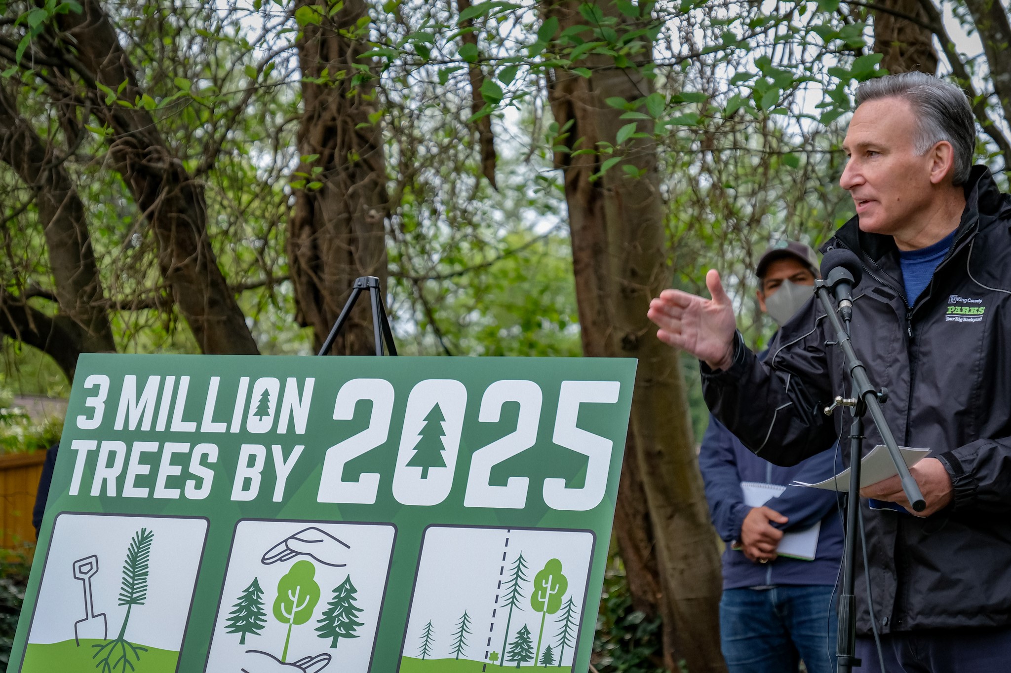 King County Executive Dow Constantine speaking at a 3 Million Trees event.