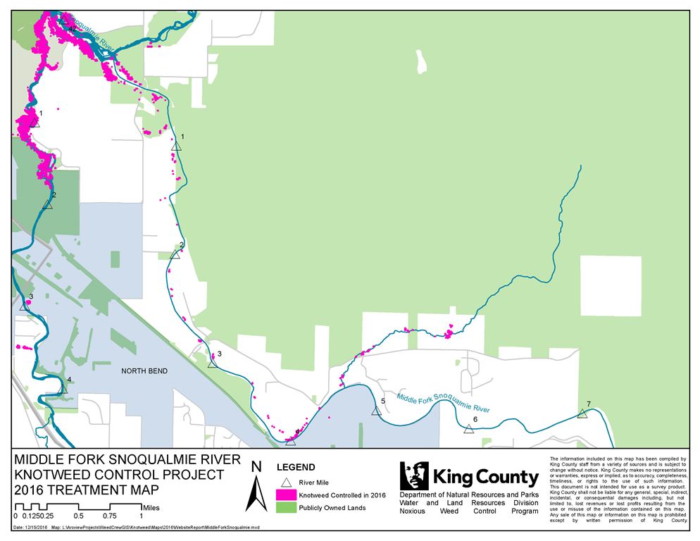 Map of the Middle Fork Snoqualmie River Knotweed Control Project