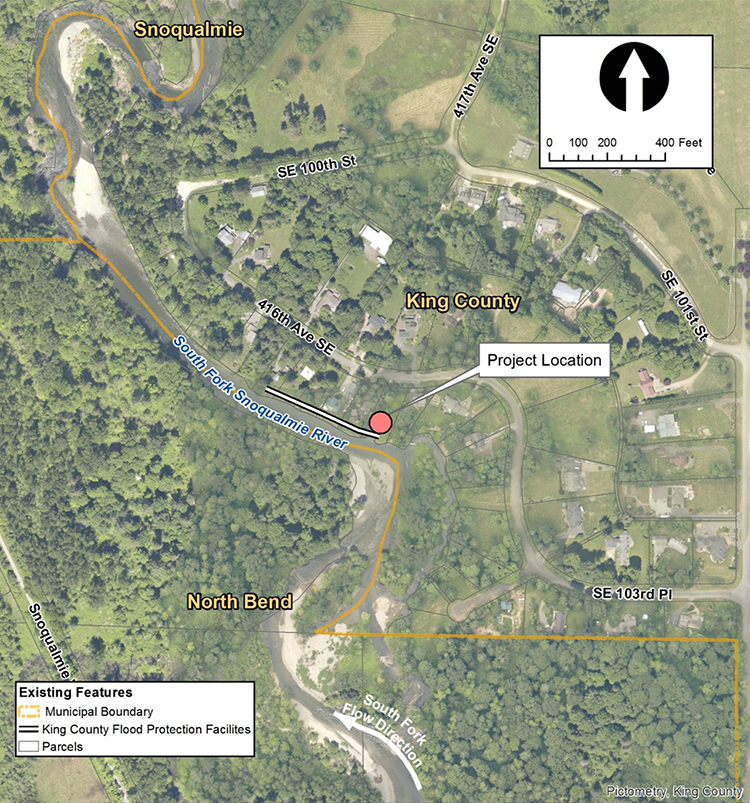 Aerial photo showing the Circle River Ranch project location on the South Fork Snoqualmie River