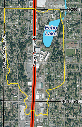 Aerial photo showing Echo Lake drainage area