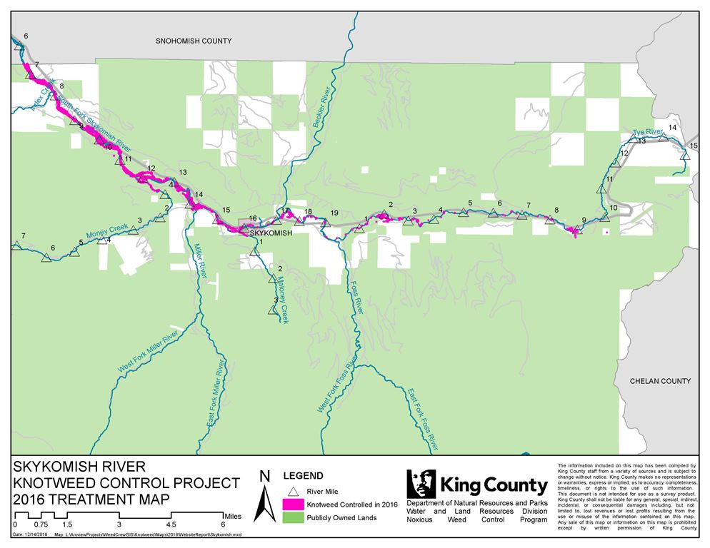 Map of the Skykomish - Tye River Knotweed Control Project in King County, Washington