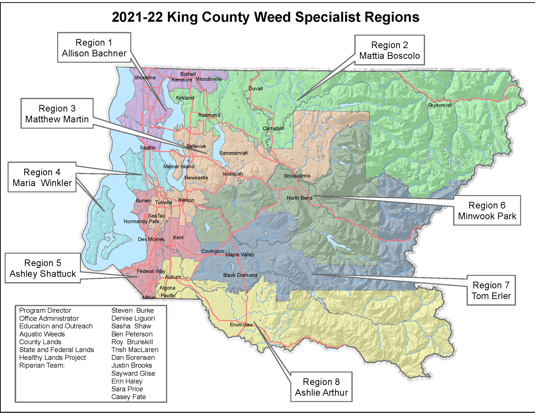 King County Noxious Weed Program Region Map for Noxious Weed Specialists